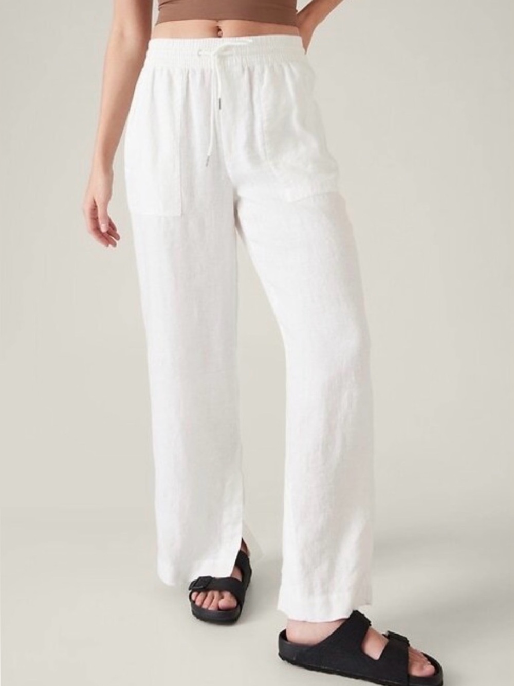 Athleta Retreat Linen Drawstring Wide Leg Pant White SZ 14 NWOT